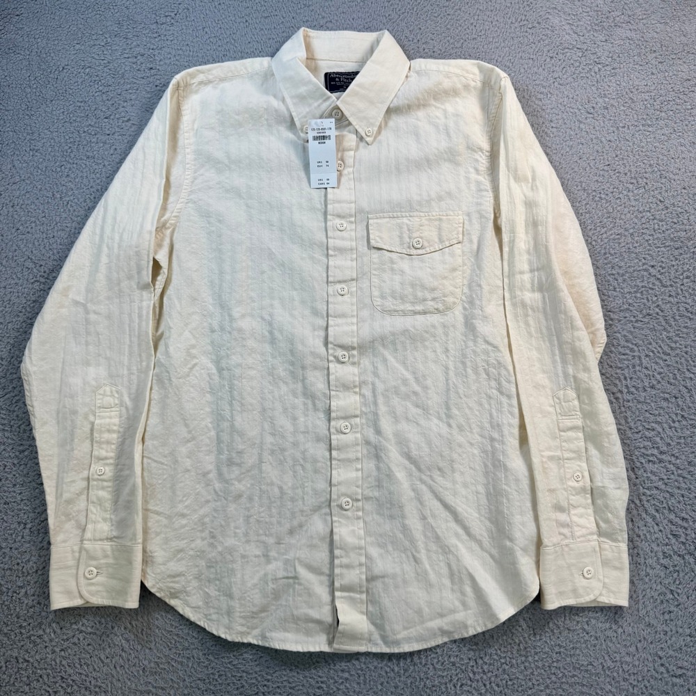 Abercrombie & Fitch Mens Medium Cream Textured Button Down Shirt 125-125-0501